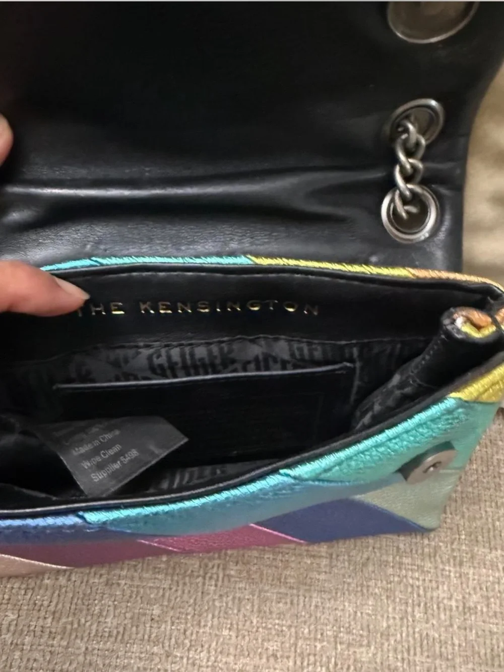 Kurt Geiger Kensington Metallic Multicolor Diagonal Stripe Leather crossbody Bag